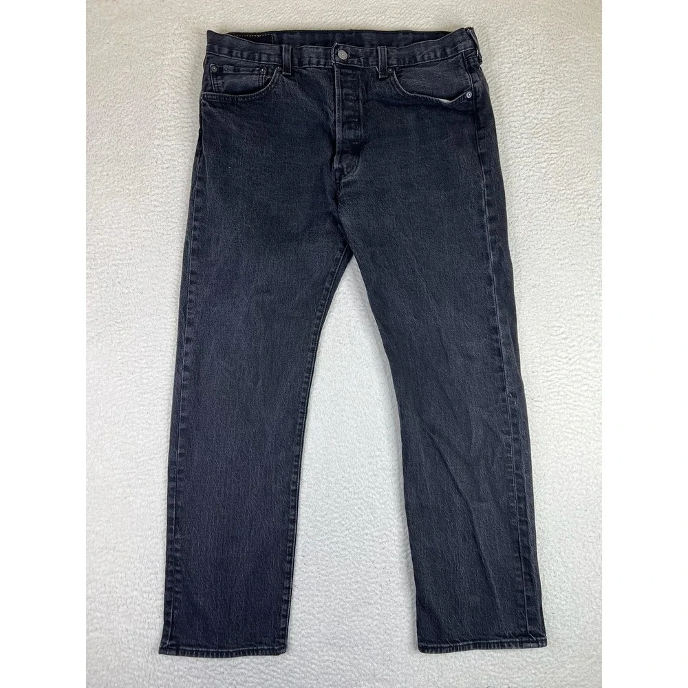 Levis 501 Jeans Mens 38x32‎ Black Regular Straight Stretch Denim Button Fly